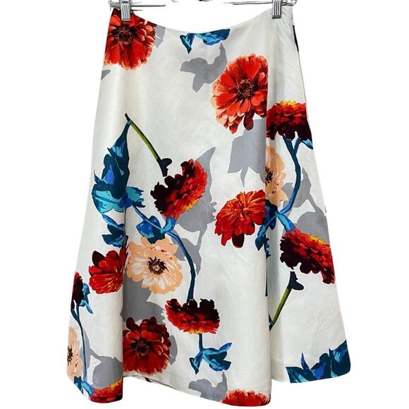 Banana Republic Linen Blend Midi Skirt Size 4 White Gerber Daisy Print Lined NEW - Picture 1 of 8